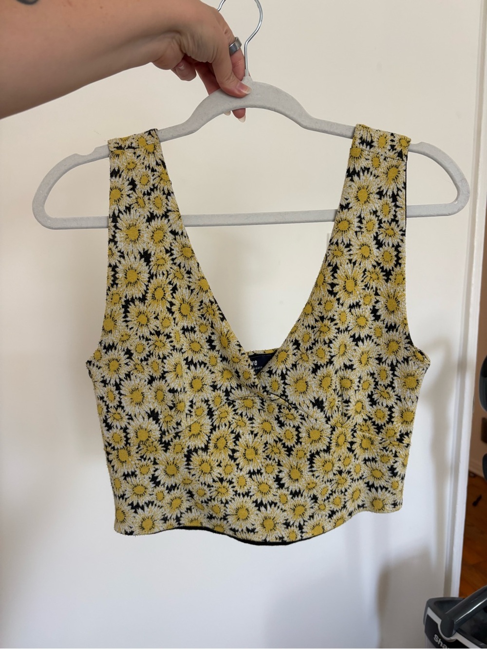 Anthropologie Yellow Daisy V-Neck Crop Top
